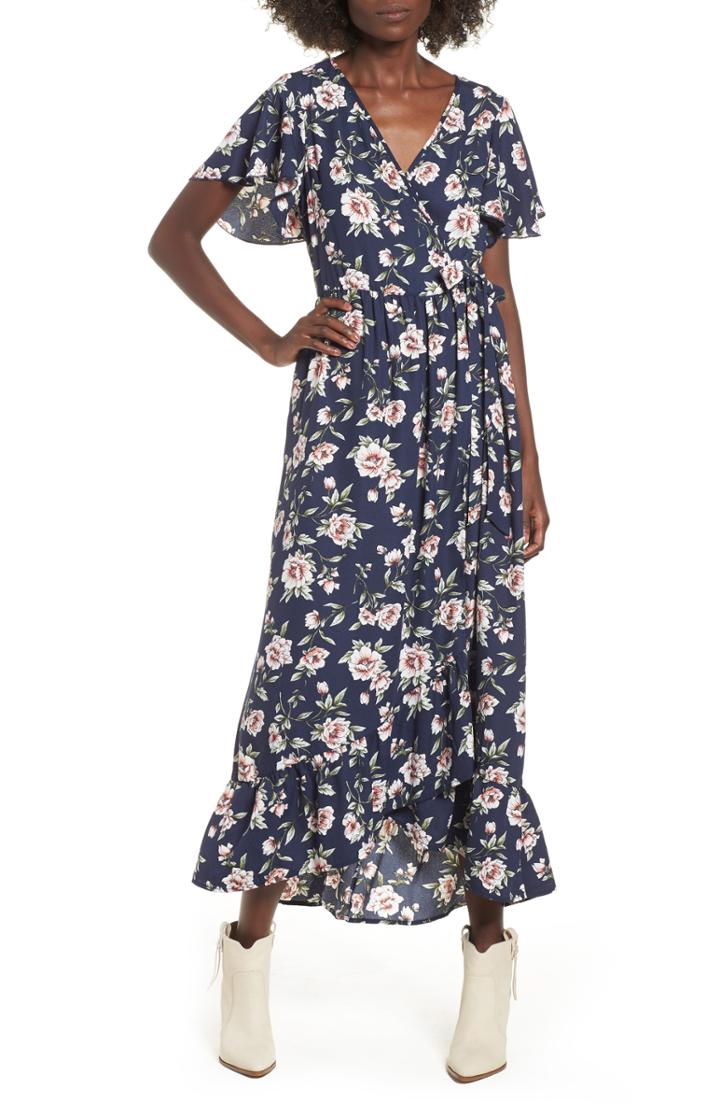 Women's Band Of Gypsies Floral Print Maxi Wrap Dress