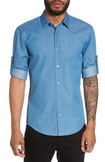 Men's Boss Reid Denim Sport Shirt - Blue/green