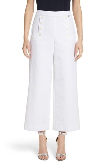 Women's St. John Collection Cotton & Linen Crop Wide Leg Pants - White