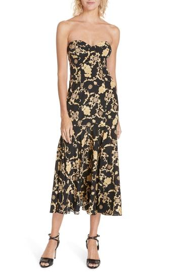 Women's Veronica Beard Annika Floral Print Strapless Stretch Silk Dress - Black