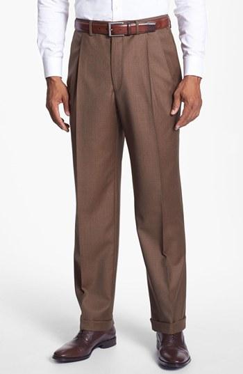 Men's Santorelli 'luxury Serge' Double Pleated Wool Trousers - Brown