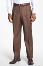 Men's Santorelli 'luxury Serge' Double Pleated Wool Trousers - Brown