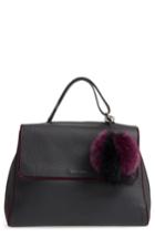 Orciani Large Sveva Soft Leather Top Handle Satchel With Genuine Fur Bag Charm -