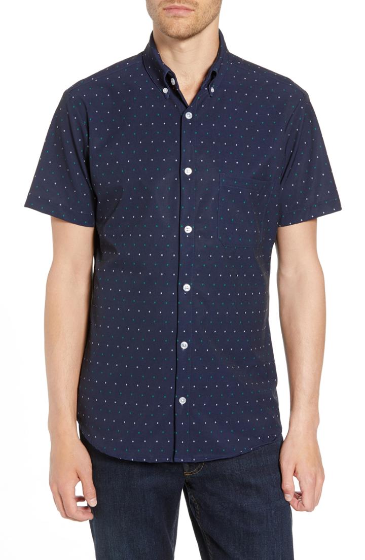 Men's Mizzen+main Jameson Slim Fit Dot Performance Sport Shirt - Blue