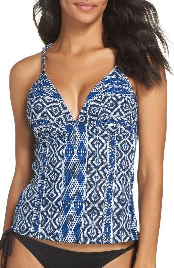 Women's La Blanca Designer Jeans Print Tankini Top - Blue