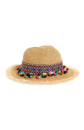 Women's San Diego Hat Multicolor Pom Straw Fedora - White