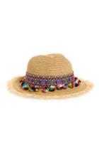 Women's San Diego Hat Multicolor Pom Straw Fedora - White