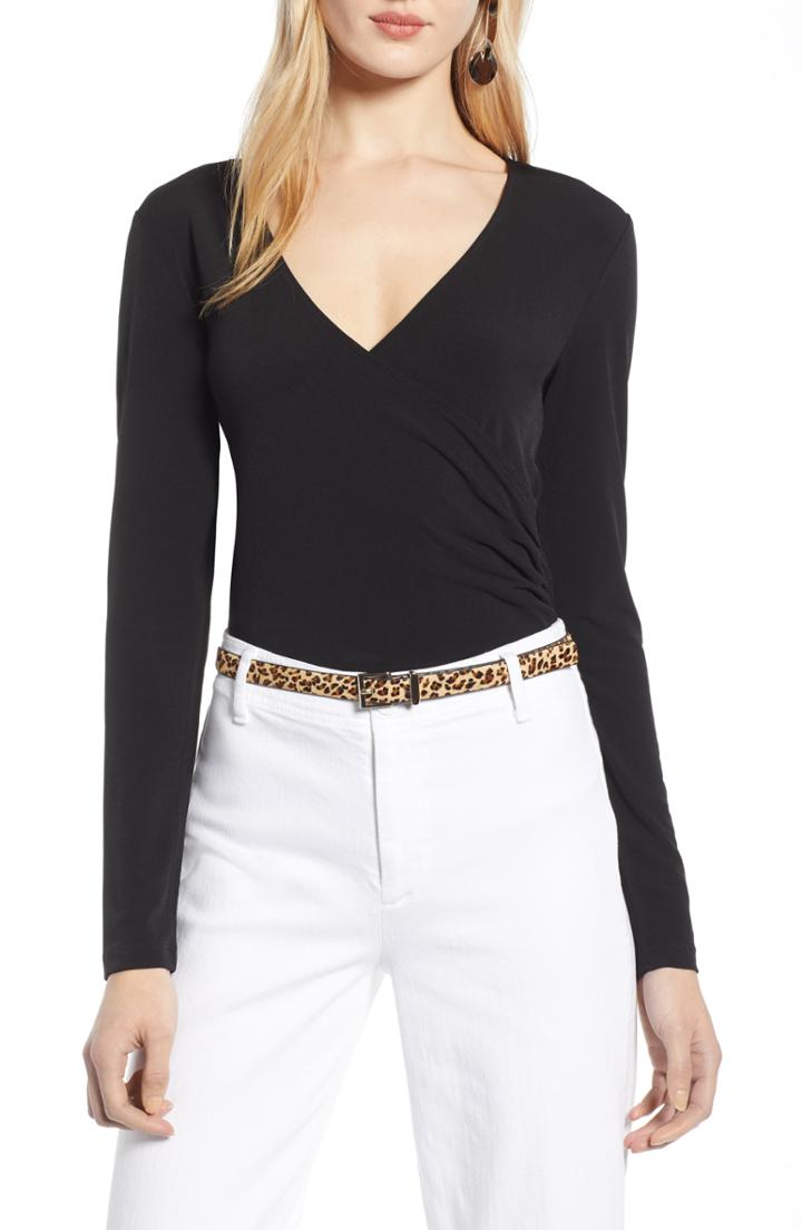 Women's Halogen Surplice Knit Top, Size - Black