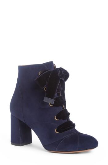 Women's Chloe Graphic Leaves Velvet Lace Bootie