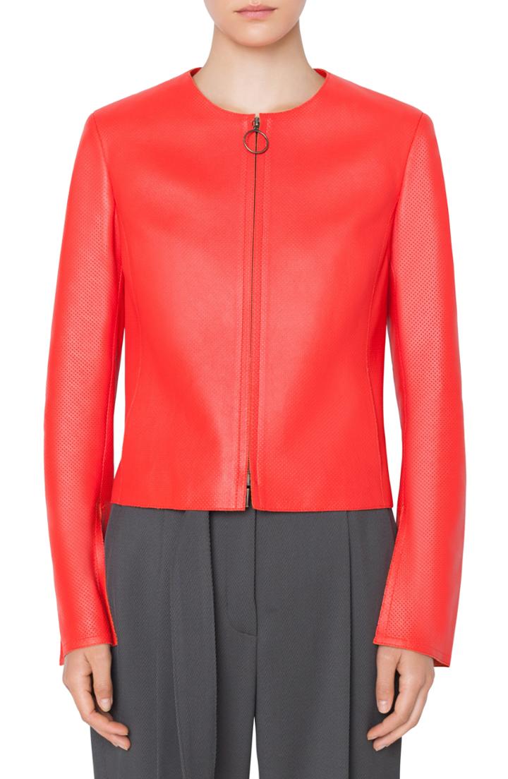 Women's Akris Punto Perforated Leather Jacket - Red