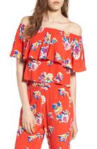Women's Bp. Print Ruffle Off The Shoulder Top, Size - Red
