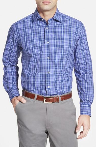 Men's David Donahue Regular Fit Plaid Sport Shirt - Blue