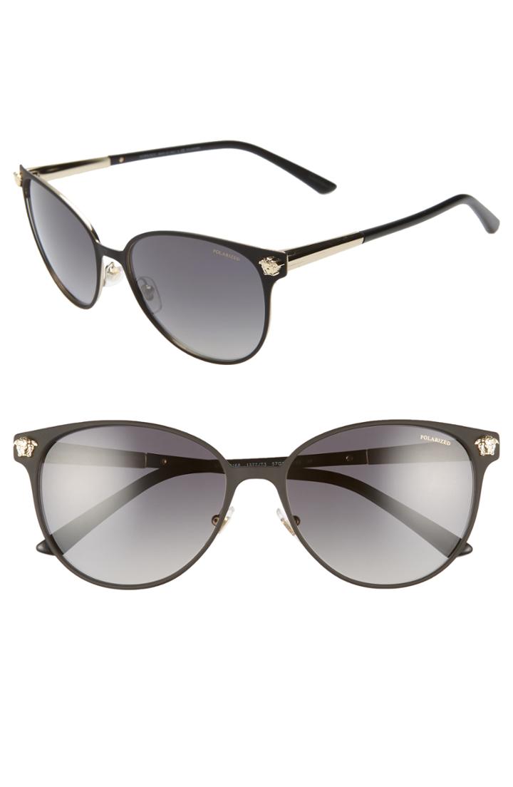 Women's Versace 57mm Gradient Cat Eye Sunglasses - Black/ Gold/ Black Gradient