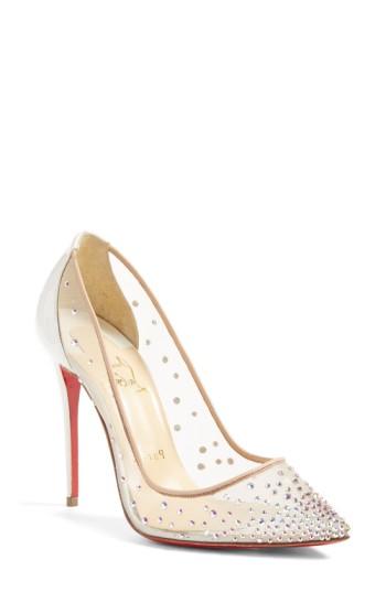 Women's Christian Louboutin Follies Strass Pointy Toe Pump Us / 42eu - White