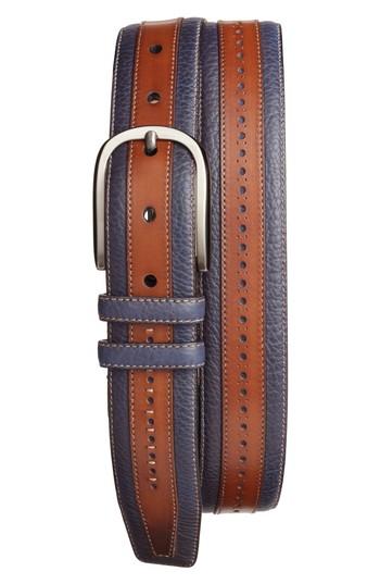 Men's Mezlan Palma Leather Belt - Cognac/ Med Blue
