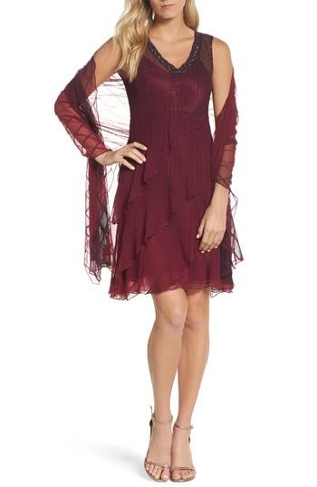 Women's Komarov Tiered A-line Dress With Shawl - Purple