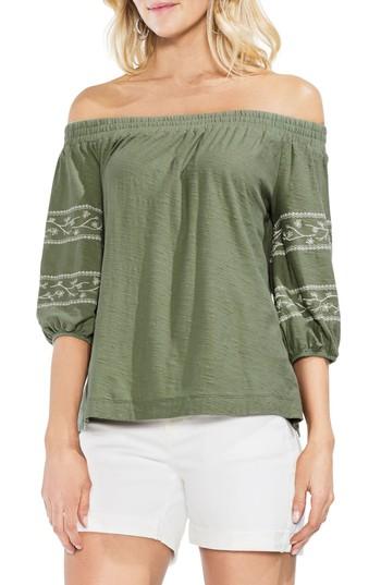 Women's Vince Camuto Embroidered Off The Shoulder Top, Size - Green