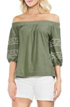 Women's Vince Camuto Embroidered Off The Shoulder Top, Size - Green