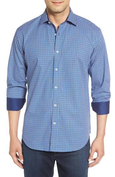 Men's Bugatchi Shaped Fit Graphic Sport Shirt, Size - Blue
