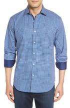 Men's Bugatchi Shaped Fit Graphic Sport Shirt, Size - Blue