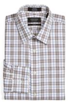 Men's Nordstrom Men's Shop Trim Fit Non-iron Check Dress Shirt - 34/35 - Brown