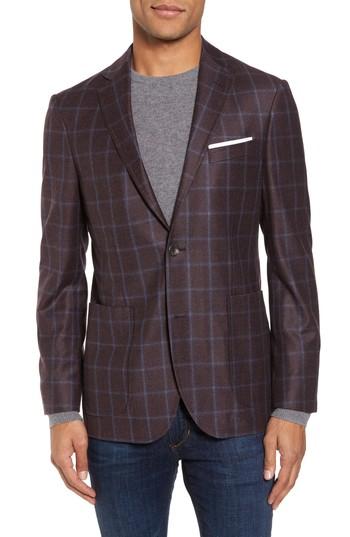 Men's Strong Suit Vantage Trim Fit Windowpane Wool Sport Coat R - Purple