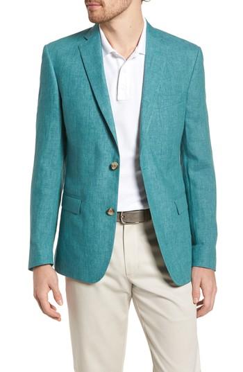 Men's Nordstrom Men's Shop Trim Fit Linen Blazer R - Blue/green