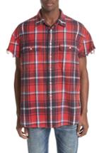 Men's R13 Oversize Cut Off Flannel Shirt - Red