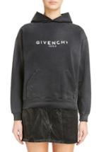 Women's Givenchy Destroyed Logo Hoodie - Black