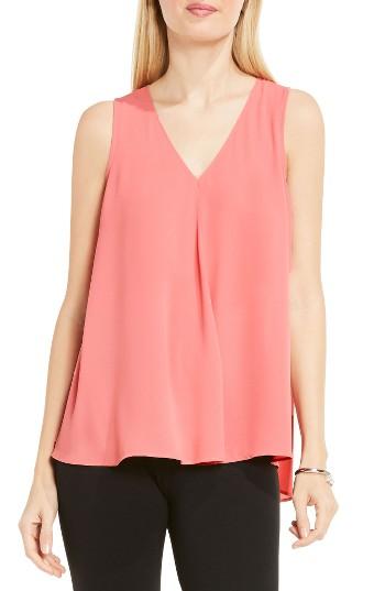 Petite Women's Vince Camuto Drape Front V-neck Sleeveless Blouse, Size P - Coral