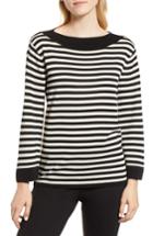 Women's Anne Klein Boat Neck Parisian Stripe Sweater, Size - Black