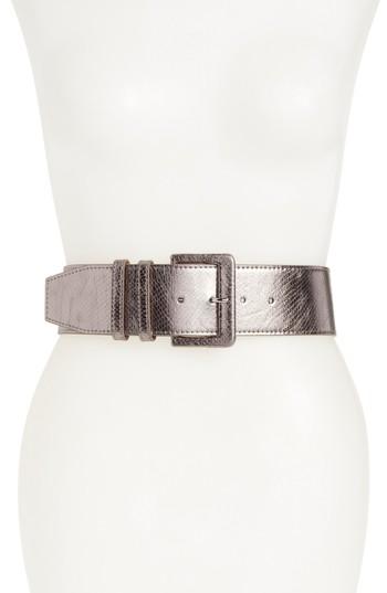Women's Halogen Exotic Snakeskin Embossed Stretch Belt - Pewter