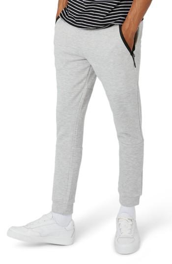 Men's Topman Zip Detail Skinny Jogger Pants, Size - Grey