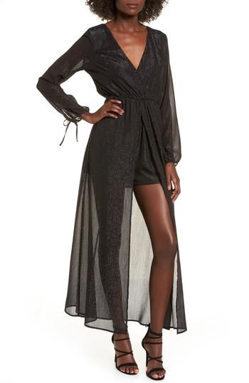 Women's Speechless Metallic Surplice Dress - Black