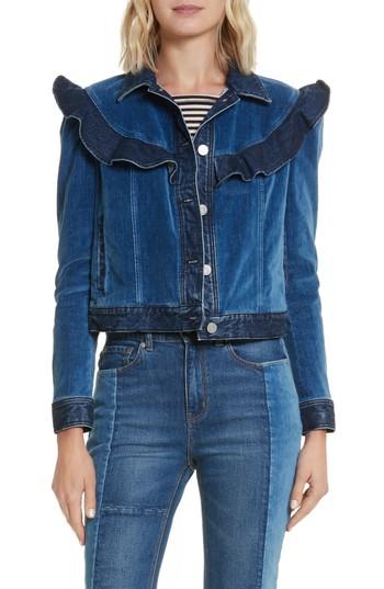 Women's La Vie Rebecca Taylor Velvet Denim Jacket - Blue