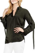 Women's Vince Camuto Drawstring Sleeve Hammer Satin Blouse, Size - Green