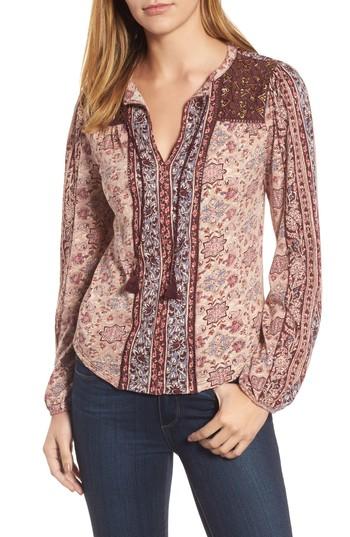 Women's Lucky Brand Beaded Mixed Print Top