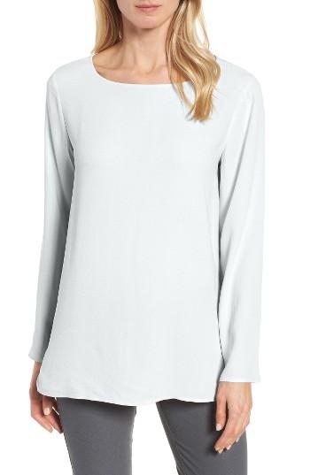 Women's Eileen Fisher Silk Bateau Neck Top, Size - Blue