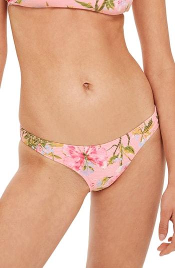 Women's Topshop Floral High Cut Bikini Bottoms Us (fits Like 0-2) - Pink