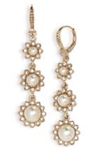 Women's Marchesa Crystal & Imitation Pearl Linear Drop Earrings