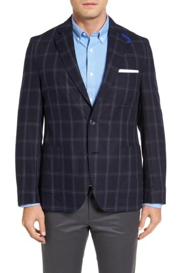 Men's Kroon White Classic Fit Check Silk Sport Coat L - Blue