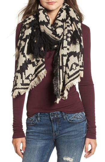 Women's La Double 7 Embroiderd Oblong Scarf, Size - Black
