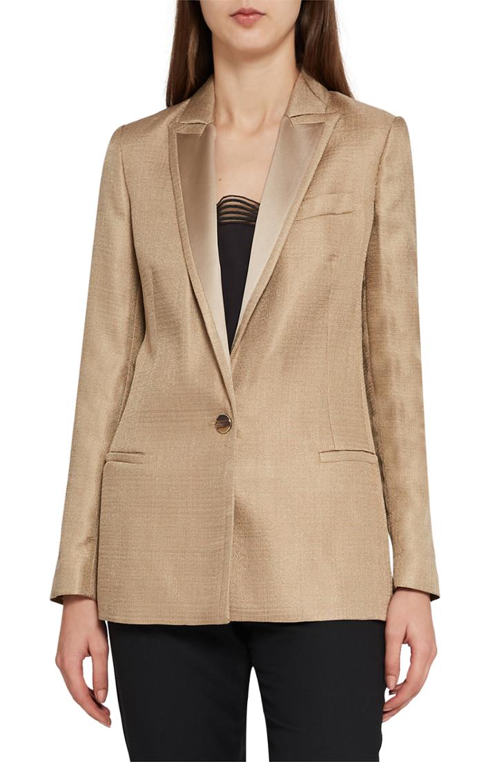 Women's Reiss Dashelle Satin Lapel Metallic Blazer Us / 4 Uk - Metallic