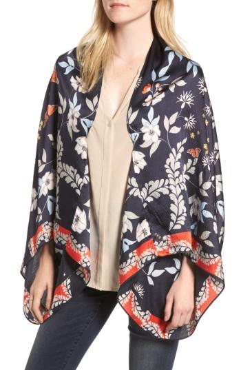 Women's Ted Baker London Kyoto Gardens Silk Cape Scarf, Size - Blue
