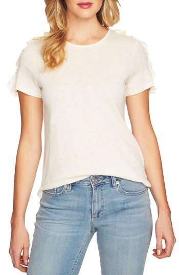Women's Cece Mixed Media Ruffle Sleeve Cotton Blend Tee - Ivory