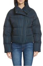 Women's Theory Asymmetrical Stripe Puffer Jacket, Size - Black