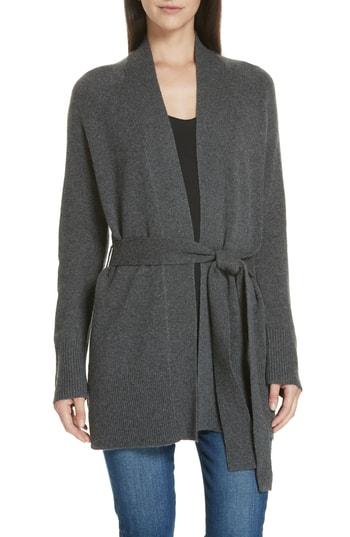 Women's Theory Malinka O Cashmere Tie Waist Cardigan, Size - Grey