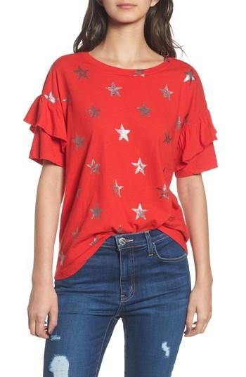 Women's Current/elliott The Ruffle Roadie Tee - Red