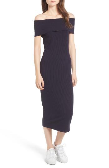 Women's Trouve Ribbed Off The Shoulder Midi Dress, Size - Blue