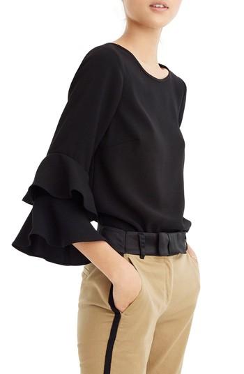 Women's J.crew Lana Tiered Bell Sleeve Top - Black